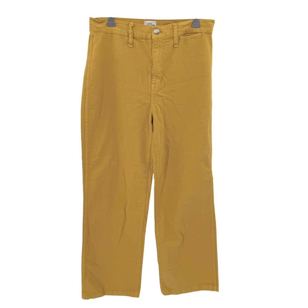 J.Crew Slim Wide Leg Pants Mustard Yellow High Rise Cotton Modal Size 28T Tall